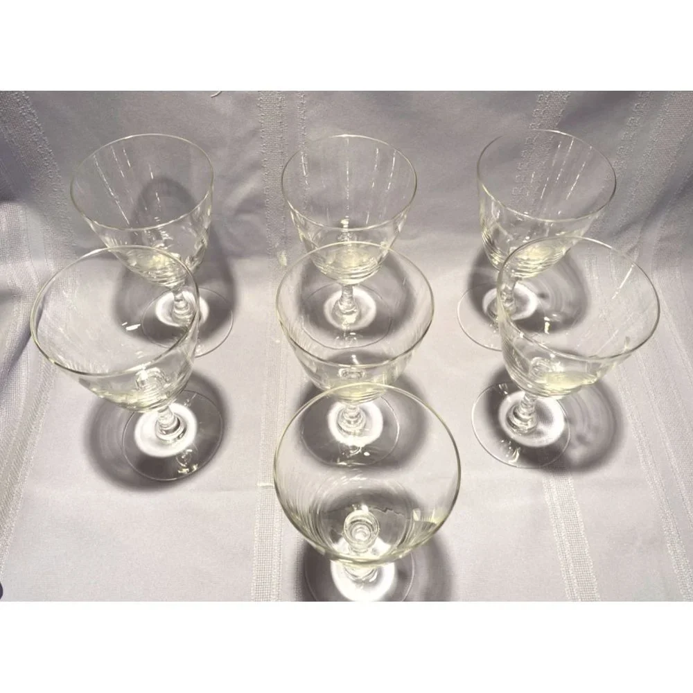 Set of 7 Crystal Rose Etched Iced Tea Glasses Cut Glass Stem Bubbles Vintage - Picture 10 of 10